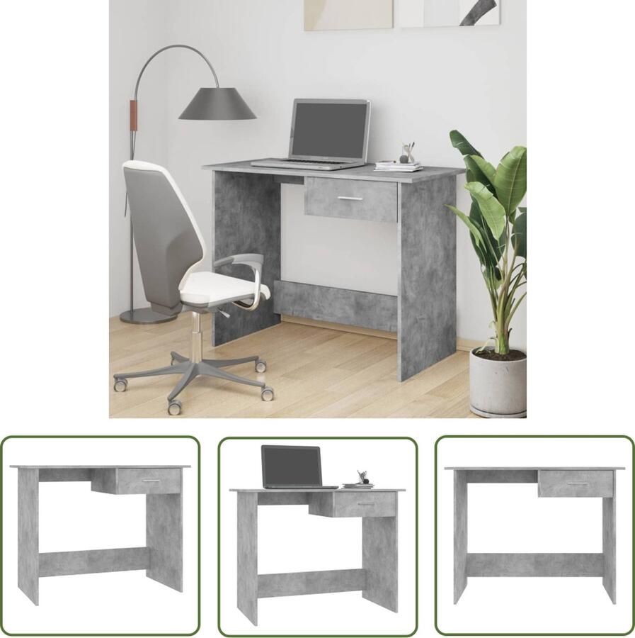 The Living Store Bureau Betongrijs Bewerkt Hout 100x50x76 cm Met Lade Werkbureau Bureau Beton Grijs Houten Bureau Modern Bureau Minimalistisch Bureau - Foto 2