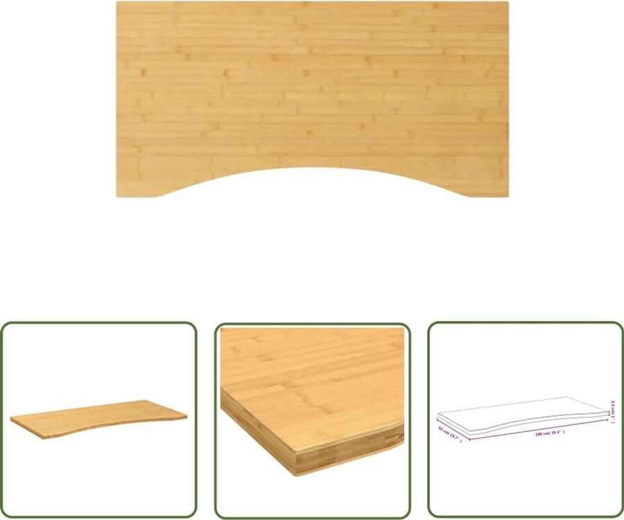 VidaXL Bureau Blad Bamboebureaublad Bureaublad 100x50x2 5 cm bamboe Houten Bureau Home Office Werkblad