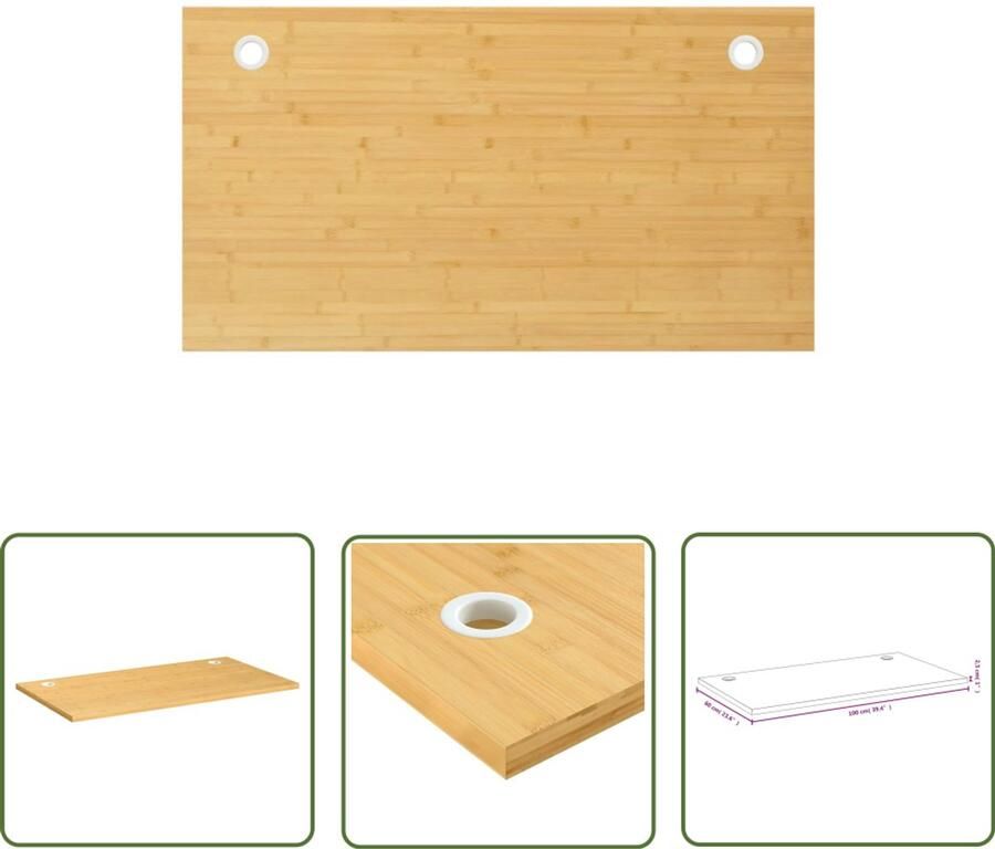 The Living Store Bureaublad 100x60x2 5 cm bamboe Bamboebureaublad Bureau Blad Home Office Houten Bureau Laptopstandaard
