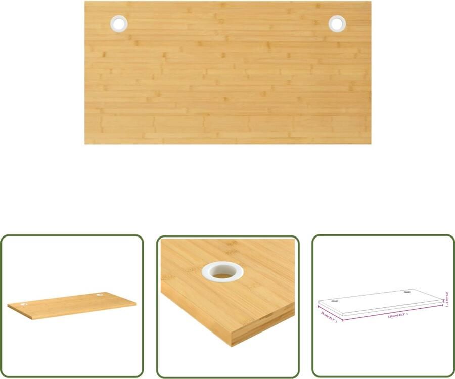 The Living Store Bureaublad 110x55x2 5 cm bamboe Bamboebureaublad Bureau Blad Houten Bureau Home Office Laptoptafel