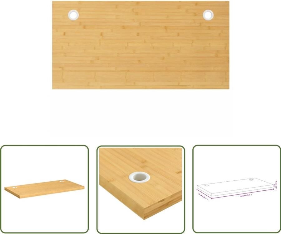 VidaXL Bureau Blad Bamboebureaublad Bureaublad 110x55x4 cm bamboe Home Office Werkblad Houten Bureau