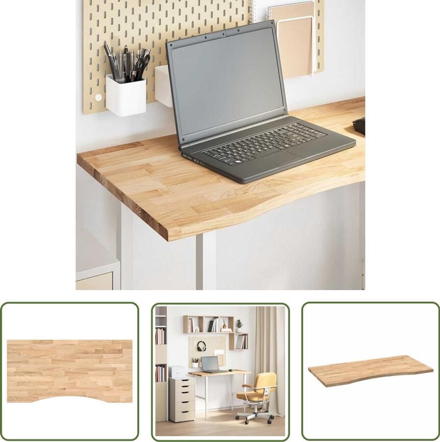 The Living Store Bureaublad rechthoekig 100x60x2 5 cm onbehandeld eikenhout Eikenhouten Bureau Blad Houten Tafelblad Rechte Tafel Home Office