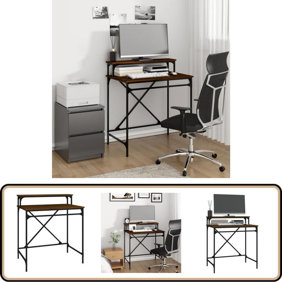 VidaXL Bureau Bruin Eiken 80x50x90 cm Hout & IJzer Schreibtafel Bureau Industrieel Bureau Houten Bureau Computer Bureau