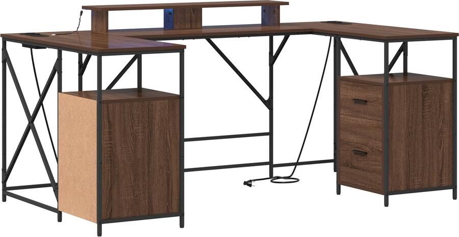 VidaXL Bureau met lade met opslag Bruin eiken 182 x 101 x 87.5 cm Bewerkt hout