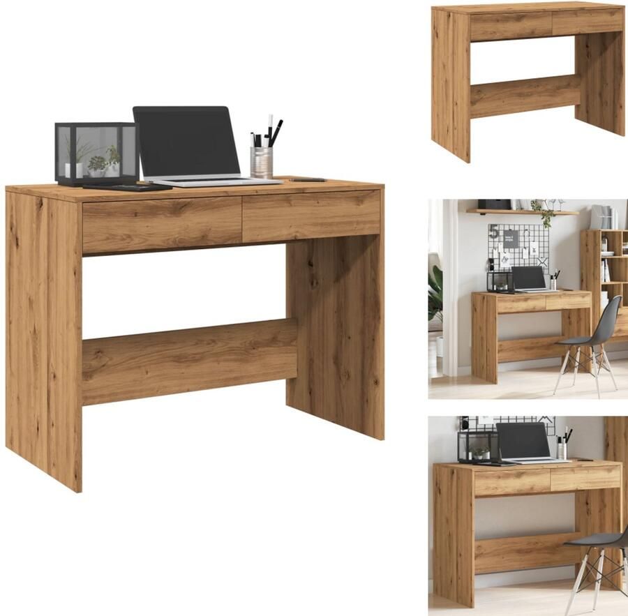 VidaXL Bureau Bureaus Bureau 101x50x76 5 cm bewerkt hout artisanaal eikenkleur