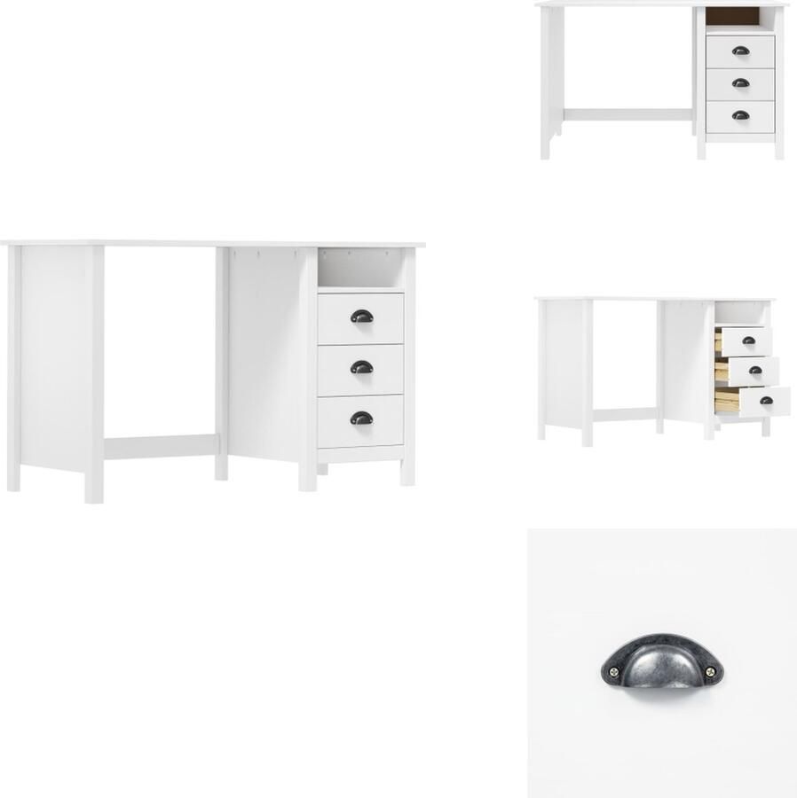 VidaXL Bureau Bureaus Bureautafel Computerbureau Bureau Hill 3 lades 120x50x74 cm massief grenenhout