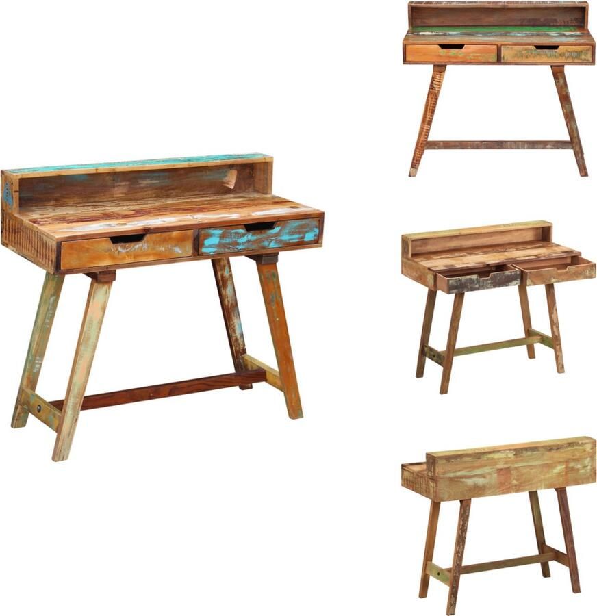 VidaXL Bureau Bureaus Computerbureau Computerbureaus Bureau massief gerecycled hout - Foto 3