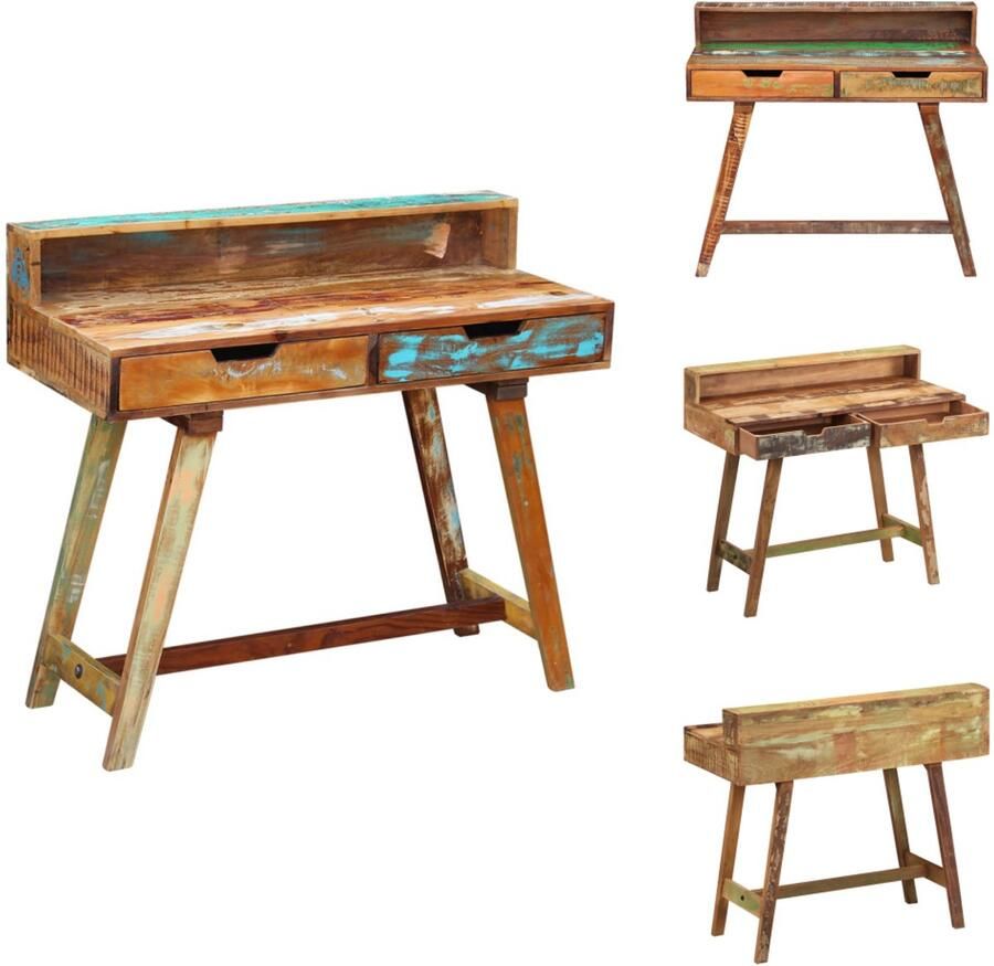 VidaXL Bureau Bureaus Computerbureau Computerbureaus Bureau massief gerecycled hout - Foto 2