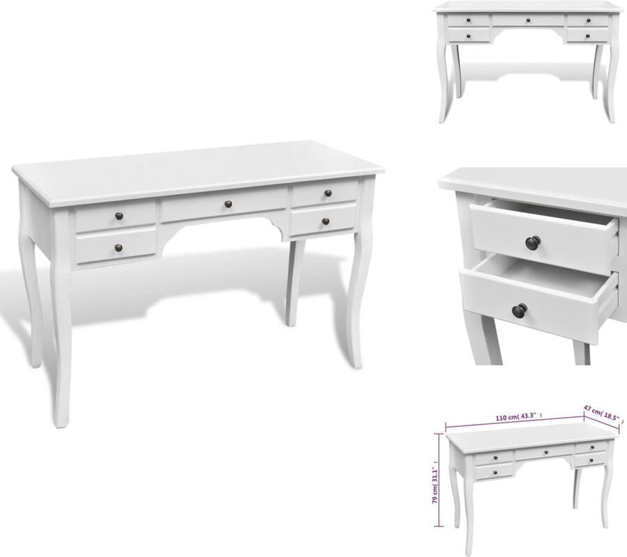 VidaXL Bureau Bureaus Computerbureau Computerbureaus Bureau met gebogen poten en 5 lades Franse stijl