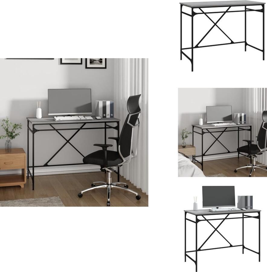 VidaXL Bureau Bureaus Computerbureau Computertafel Bureau 100x50x75 cm bewerkt hout en ijzer grijs sonoma eiken