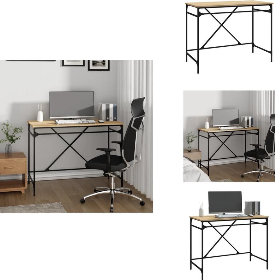 VidaXL Bureau Bureaus Computerbureau Computertafel Bureau 100x50x75 cm bewerkt hout en ijzer sonoma eikenkleurig