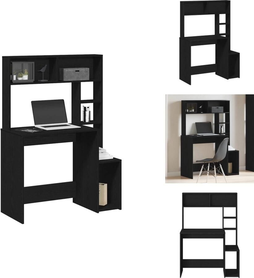 VidaXL Bureau Bureaus Computerbureau Computertafel Bureau met schappen 100x45x140 cm bewerkt hout zwart