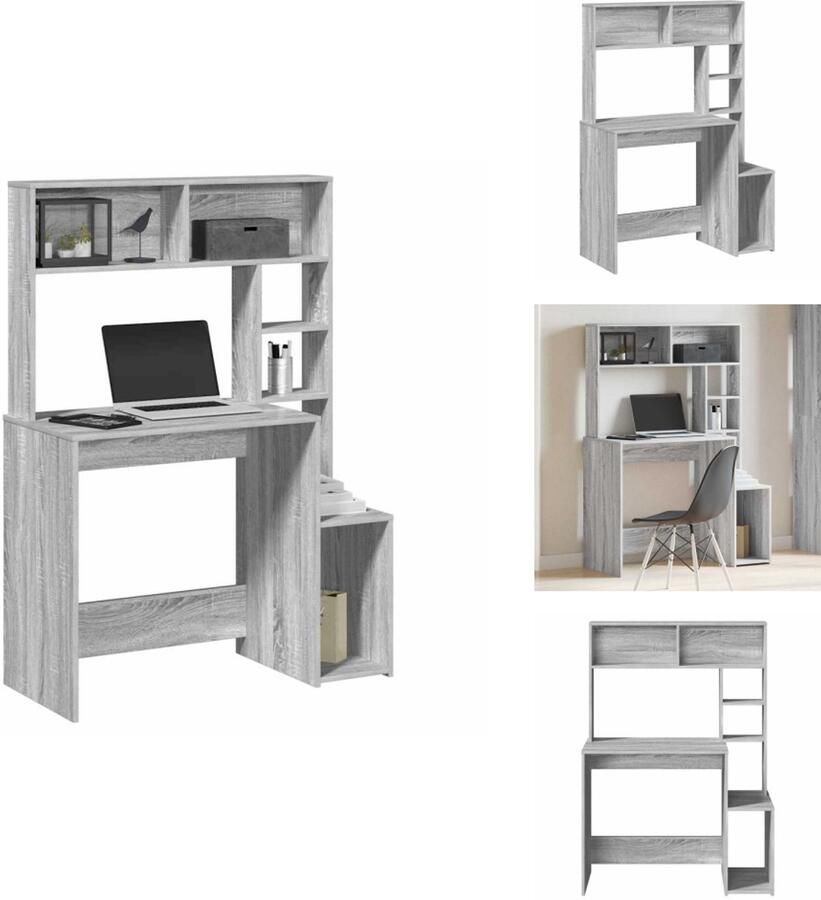 VidaXL Bureau Bureaus Computerbureau Computertafel Bureau met schappen 100x45x140 cm bewerkt hout grijs sonoma