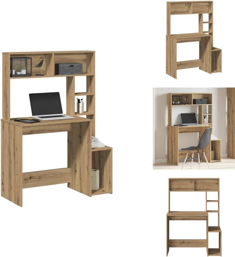VidaXL Bureau Bureaus Computerbureau Computertafel Bureau met schappen 100x45x140 cm bewerkt hout artisanaal eiken