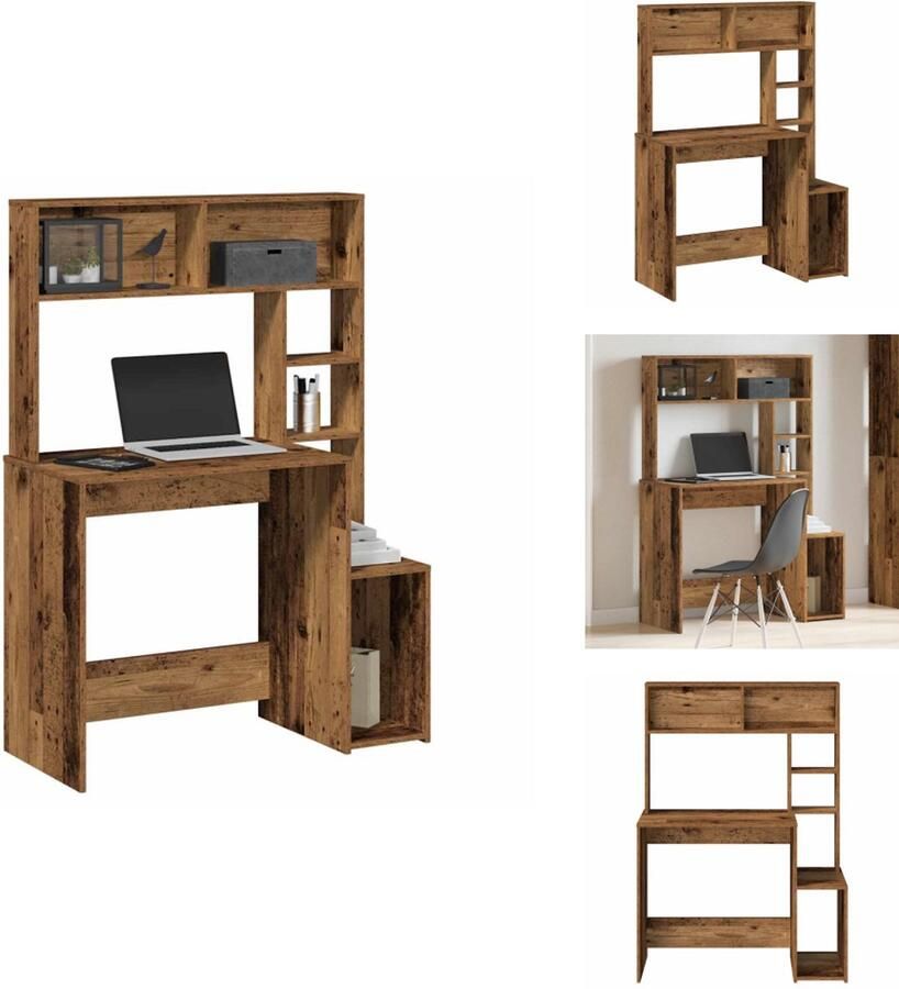 VidaXL Bureau Bureaus Computerbureau Computertafel Bureau met schappen 100x45x140 cm bewerkt hout oud houtkleurig