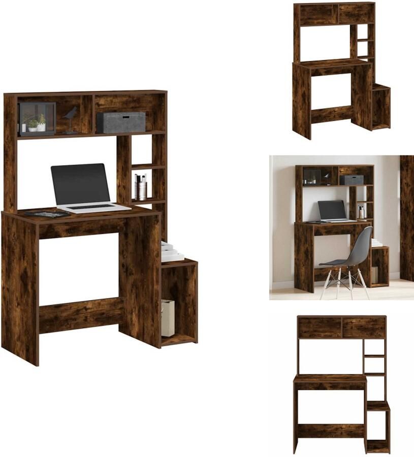 VidaXL Bureau Bureaus Computerbureau Computertafel Bureau met schappen 100x45x140 cm bewerkt hout gerookt eiken