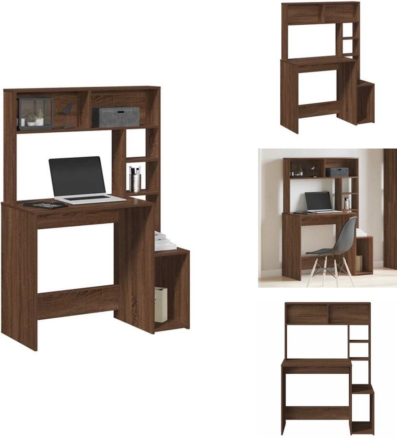 VidaXL Bureau Bureaus Computerbureau Computertafel Bureau met schappen 100x45x140 cm bewerkt hout bruineikenkleur