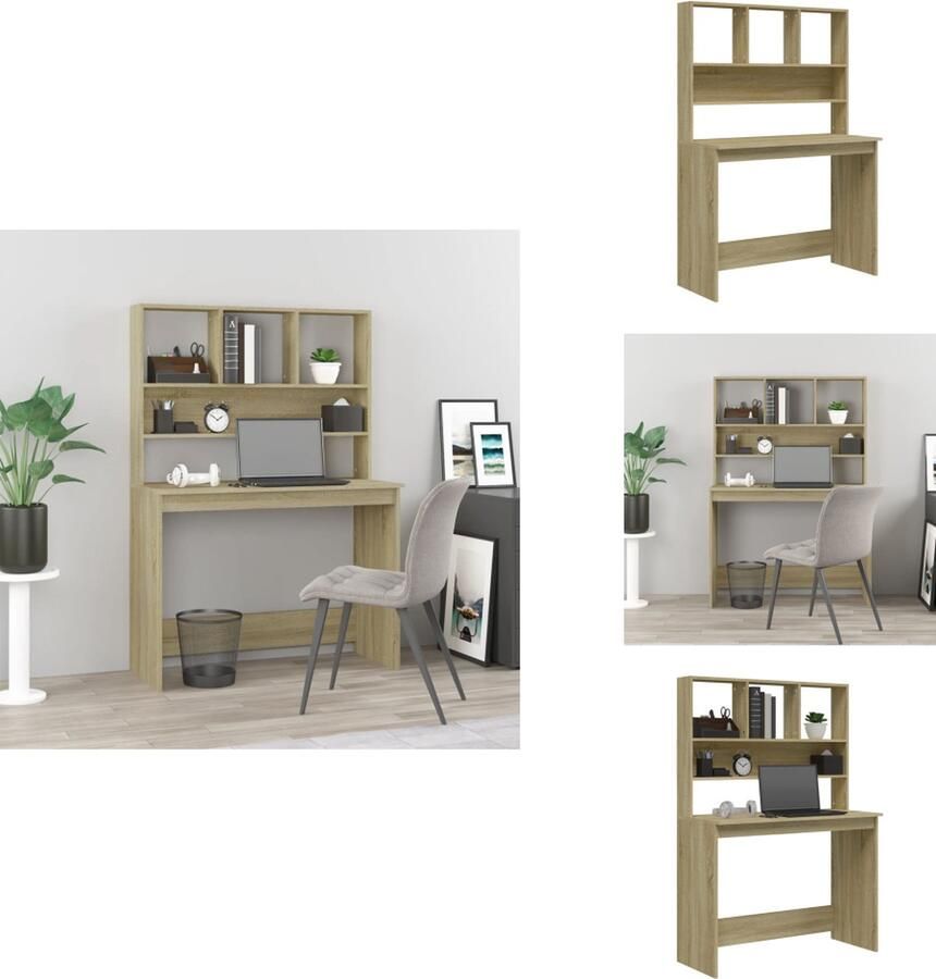 VidaXL Bureau Bureaus Computerbureau Computertafel Bureau met schappen 102x45x148 bewerkt hout sonoma eikenkleur