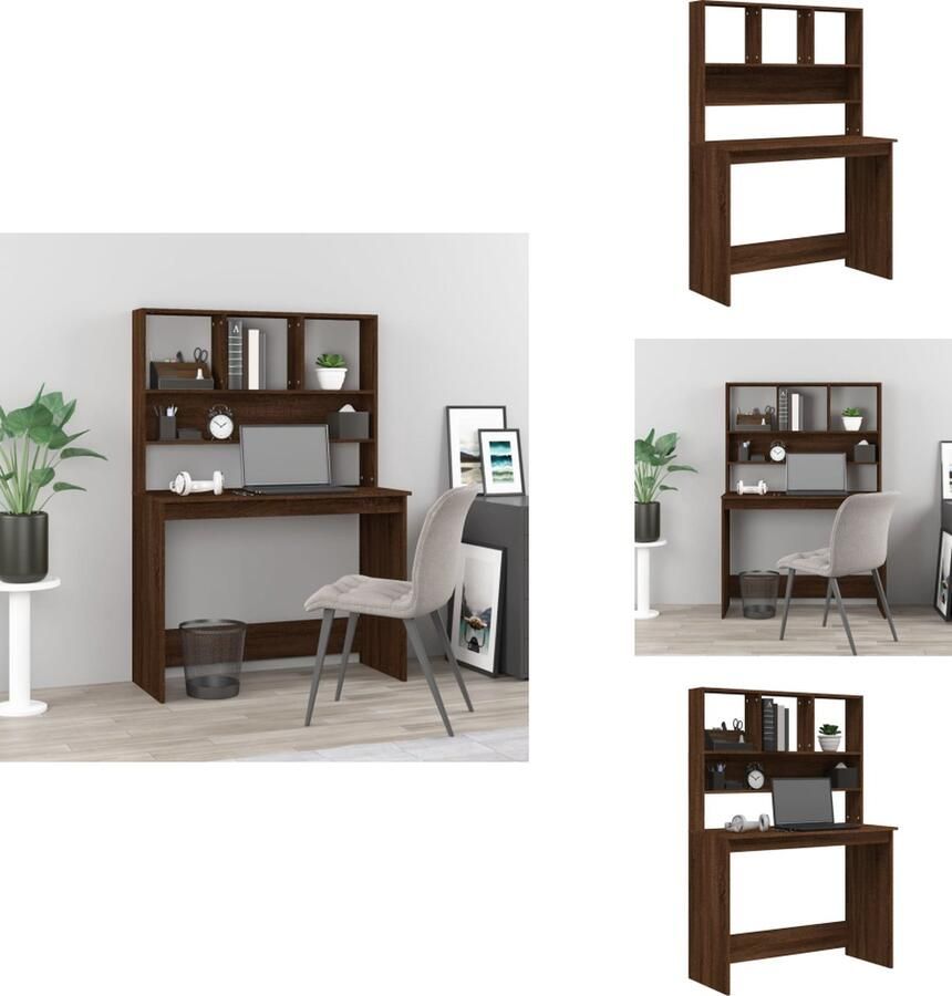 VidaXL Bureau Bureaus Computerbureau Computertafel Bureau met schappen 102x45x148 cm bewerkt hout bruineikenkleur - Foto 2