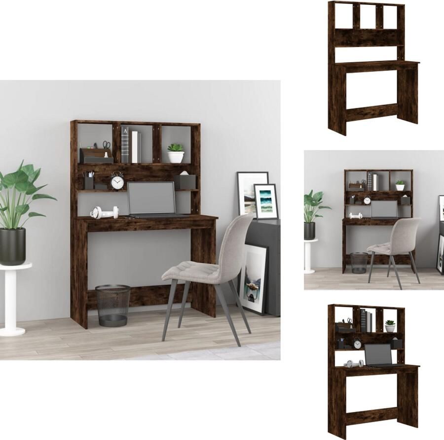 VidaXL Bureau Bureaus Computerbureau Computertafel Bureau met schappen 102x45x148 cm bewerkt hout gerookt eiken