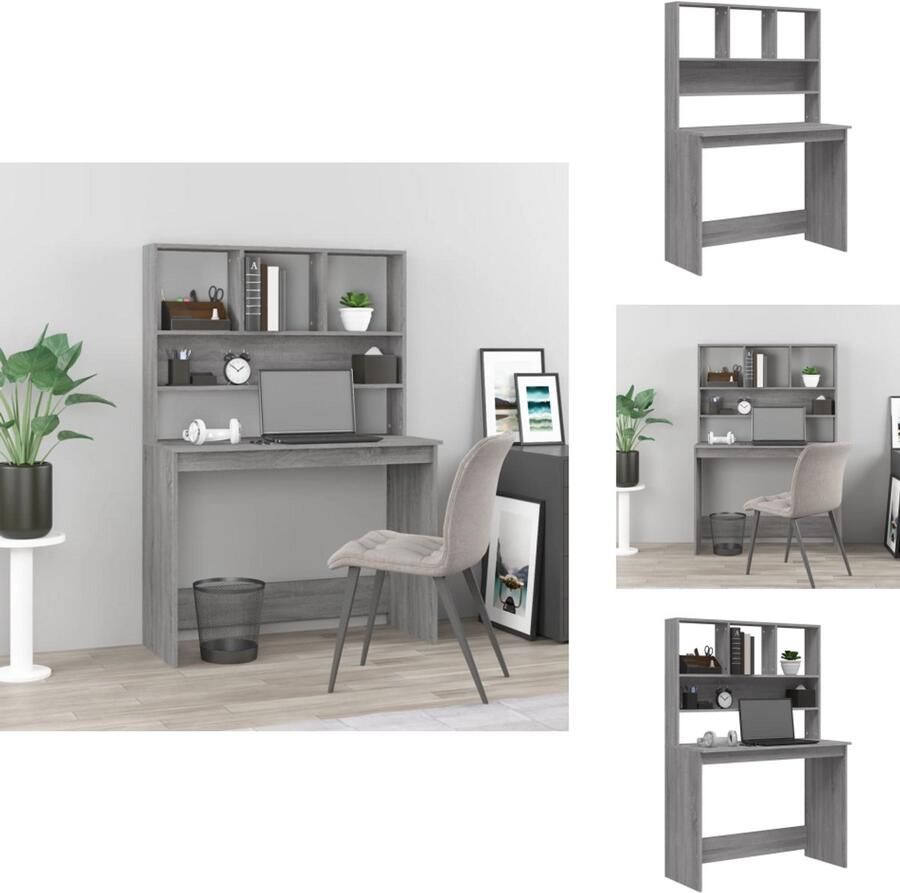 VidaXL Bureau Bureaus Computerbureau Computertafel Bureau met schappen 102x45x148 cm bewerkt hout grijs sonoma