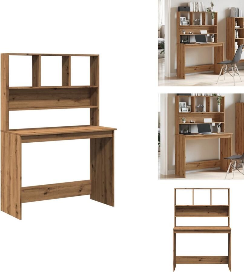 VidaXL Bureau Bureaus Computerbureau Computertafel Bureau met schappen 102x45x148 cm bewerkt hout artisanaal eiken