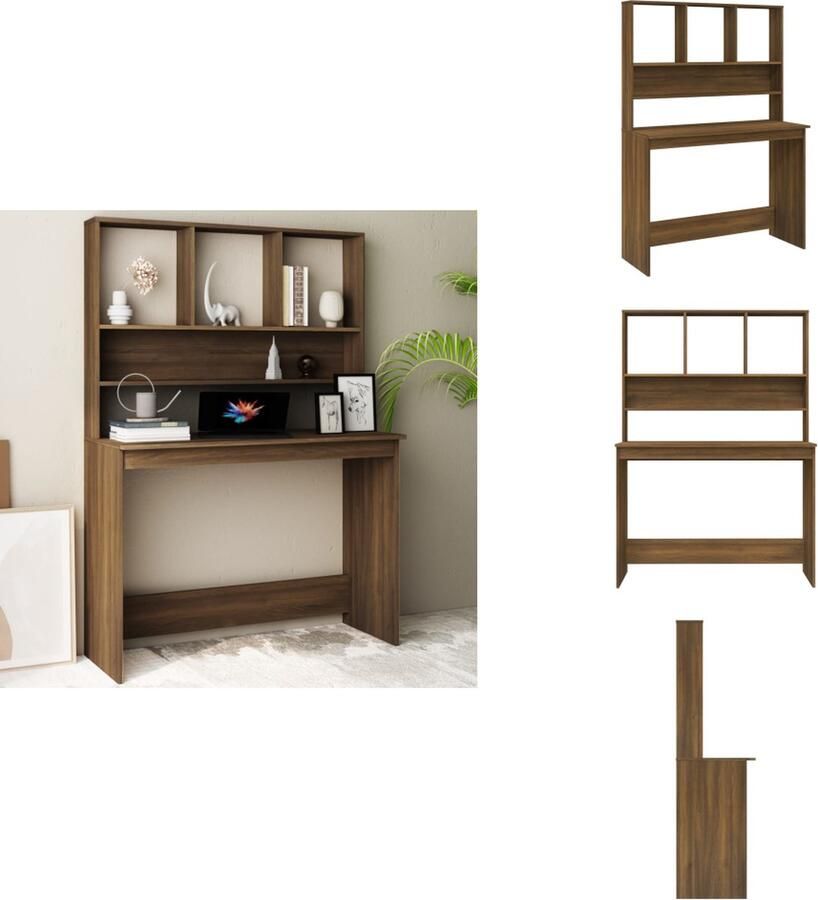 VidaXL Bureau Bureaus Computerbureau Computertafel Bureau met schappen 110x45x157 cm bewerkt hout bruineikenkleur