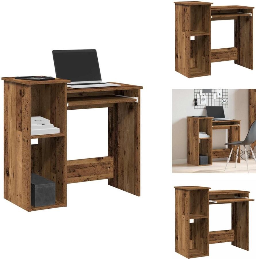 VidaXL Bureau Bureaus Computerbureau Computertafel Bureau met schappen 84x40x78 cm bewerkt hout oud houtkleurig