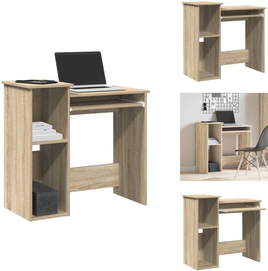 VidaXL Bureau Bureaus Computerbureau Computertafel Bureau met schappen 84x40x78 cm bewerkt hout sonoma eikenkleur