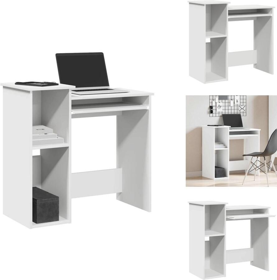 VidaXL Bureau Bureaus Computerbureau Computertafel Bureau met schappen 84x40x78 cm bewerkt hout wit