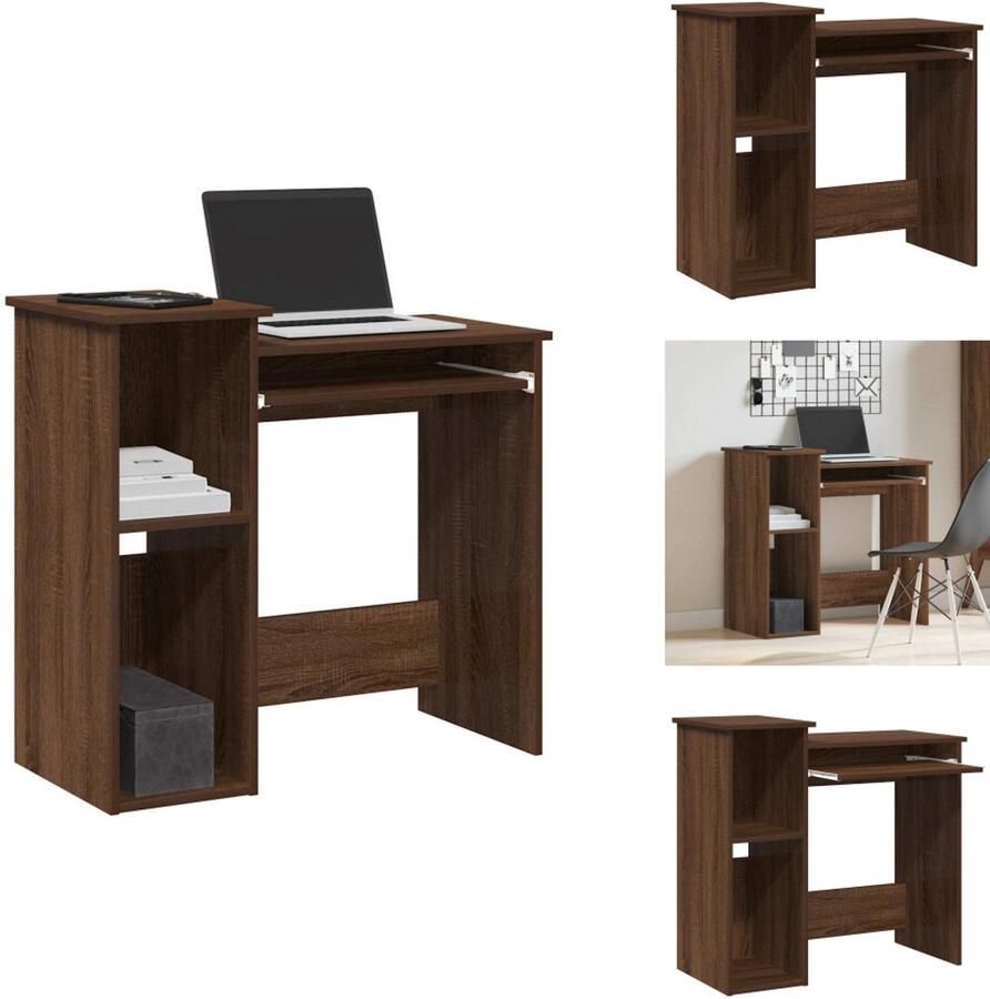 VidaXL Bureau Bureaus Computerbureau Computertafel Bureau met schappen 84x40x78 cm bewerkt hout bruineikenkleur