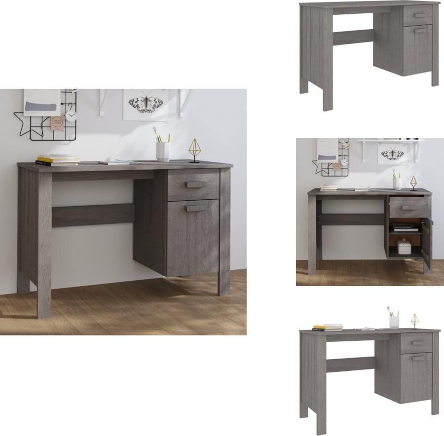 VidaXL Bureau Bureaus Computertafel Schrijftafel Bureau HAMAR 113x50x75 cm massief grenenhout lichtgrijs - Foto 2