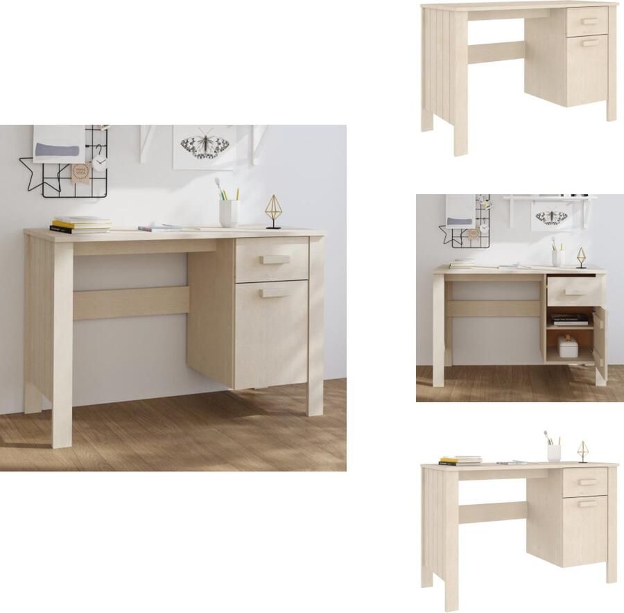 VidaXL Bureau Bureaus Computertafel Schrijftafel Bureau HAMAR 113x50x75 cm massief grenenhout honingbruin - Foto 2