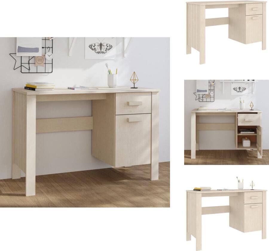 VidaXL Bureau Bureaus Computertafel Schrijftafel Bureau HAMAR 113x50x75 cm massief grenenhout honingbruin