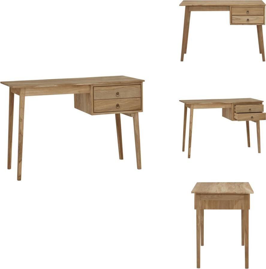 VidaXL Bureau Bureaus Computertafel Studeertafel Bureau met 2 lades 110x52x75 cm massief teakhout