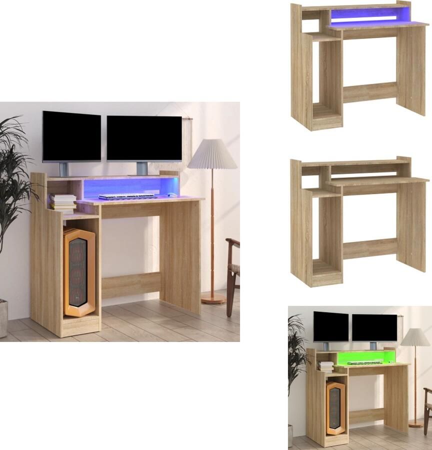 VidaXL Bureau Bureaus Houten Bureau Computerbureau Bureau met LED-verlichting 97x45x90 cm hout sonoma eikenkleurig