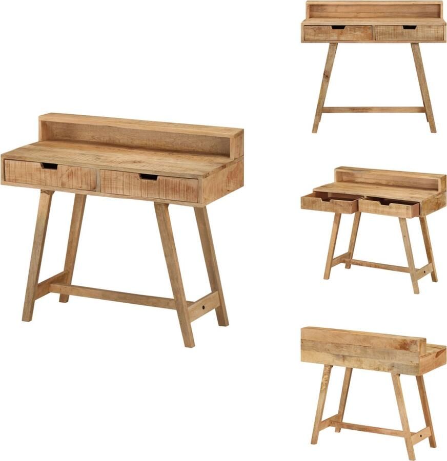VidaXL Bureau Bureaus Houten Bureau Houten Bureaus Bureau 100x45x90 cm massief ruw mangohout