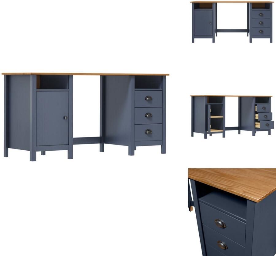 VidaXL Bureau Bureaus Houten Bureau Houten Bureaus Bureau Hill 150x50x74 cm massief grenenhout grijs