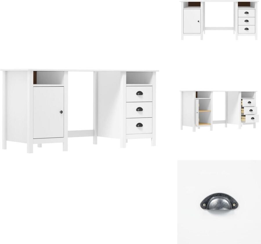 VidaXL Bureau Bureaus Houten Bureau Houten Bureaus Bureau Hill 150x50x74 cm massief grenenhout wit