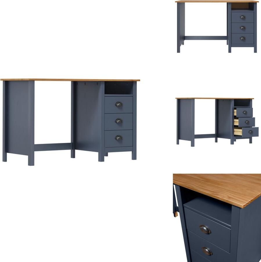 VidaXL Bureau Bureaus Houten Bureau Houten Bureaus Bureau Hill 3 lades 120x50x74 cm massief grenenhout grijs