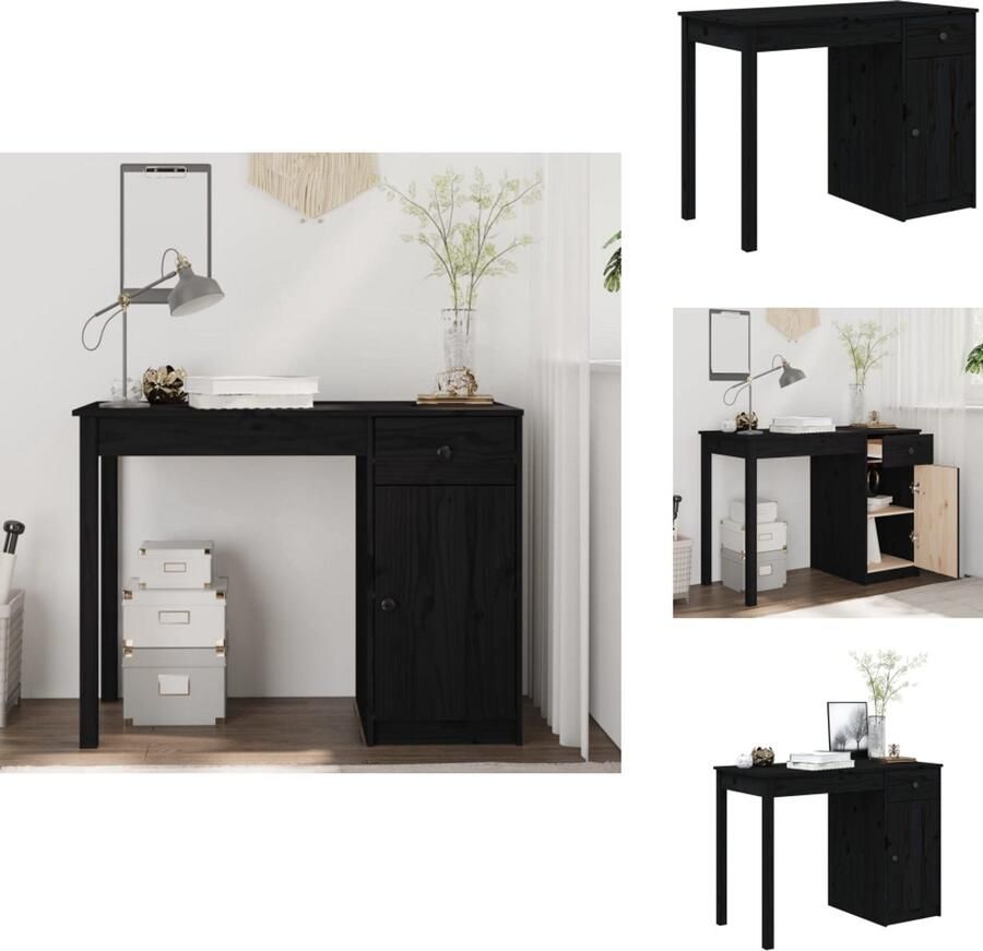 VidaXL Bureau Bureaus Houten Bureau Schrijftafel Bureau 100x50x75 cm massief grenenhout zwart