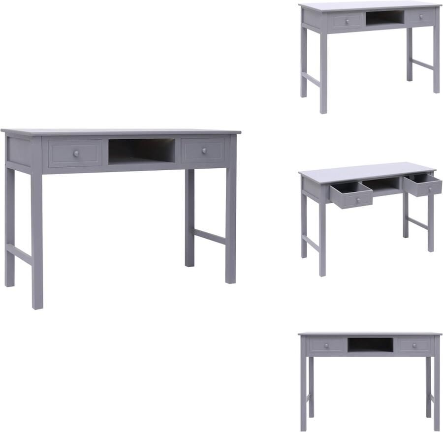 VidaXL Bureau Bureaus Houten Bureau Schrijftafel Bureau 108x45x76 cm massief paulowniahout grijs