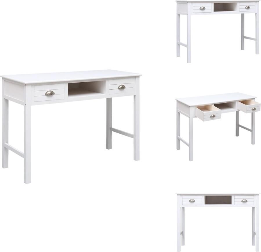 VidaXL Bureau Bureaus Houten Bureau Schrijftafel Bureau 108x45x76 cm massief paulowniahout wit