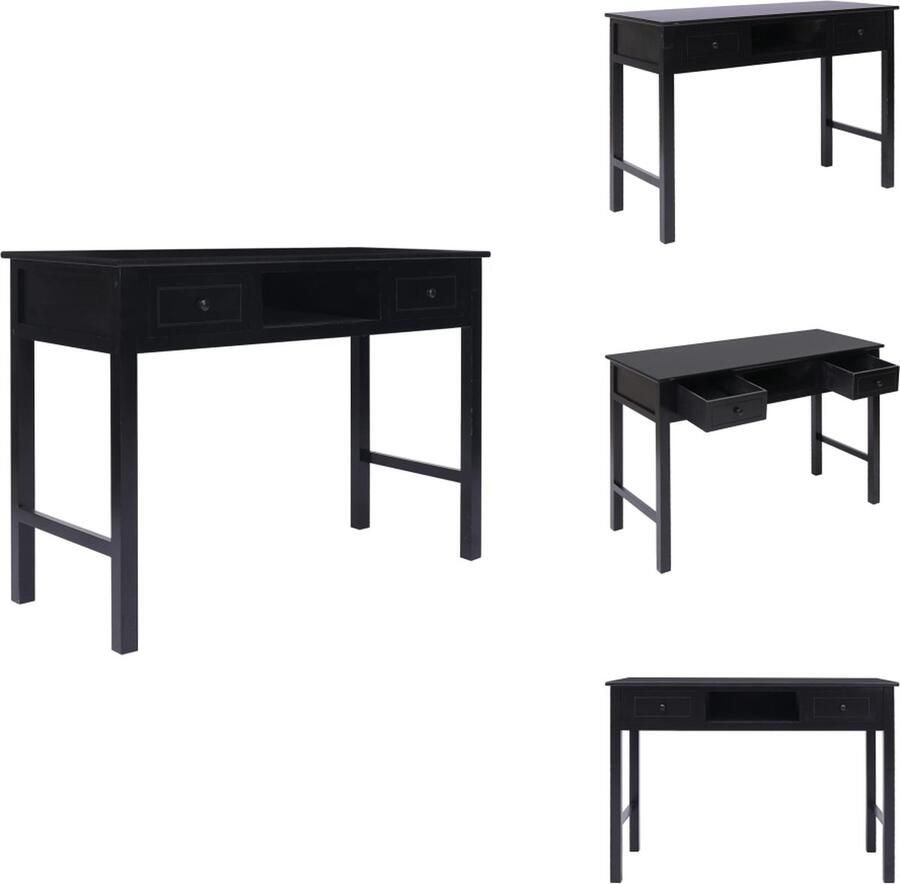 VidaXL Bureau Bureaus Houten Bureau Schrijftafel Bureau 108x45x76 cm massief paulowniahout zwart