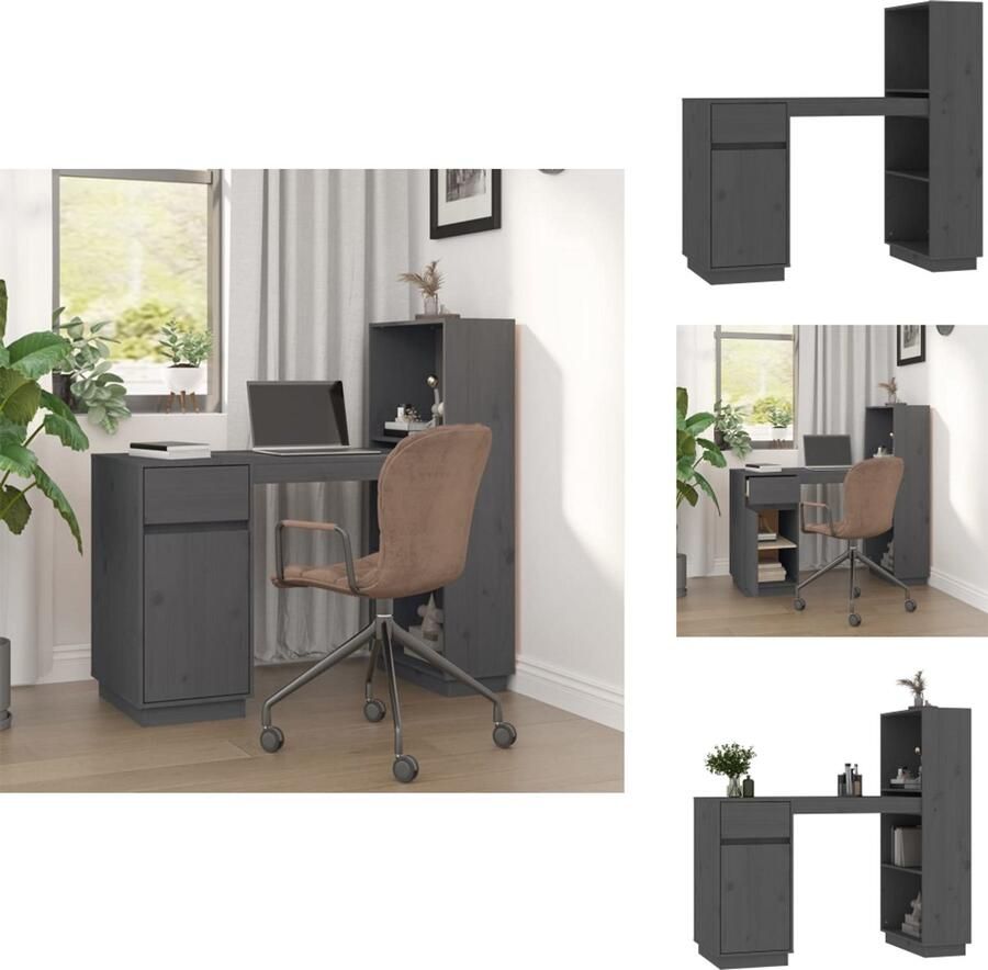 VidaXL Bureau Bureaus Houten Bureau Schrijftafel Bureau 110x53x117 cm massief grenenhout grijs