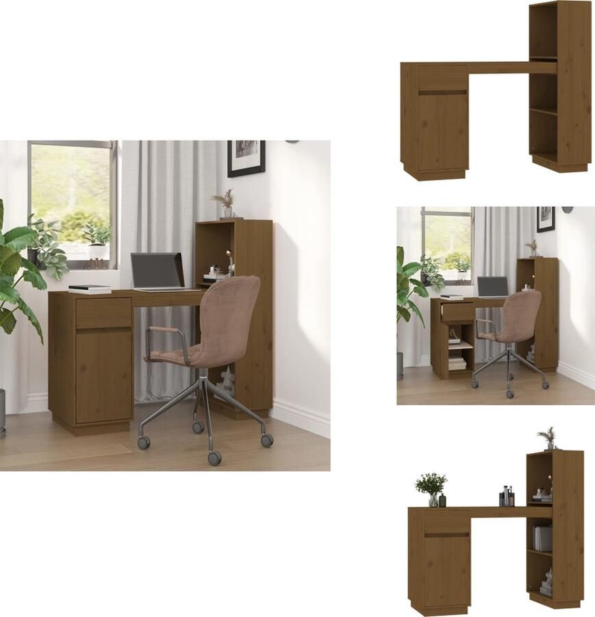 VidaXL Bureau Bureaus Houten Bureau Schrijftafel Bureau 110x53x117 cm massief grenenhout honingbruin - Foto 2
