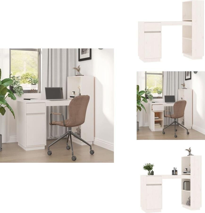 VidaXL Bureau Bureaus Houten Bureau Schrijftafel Bureau 110x53x117 cm massief grenenhout wit