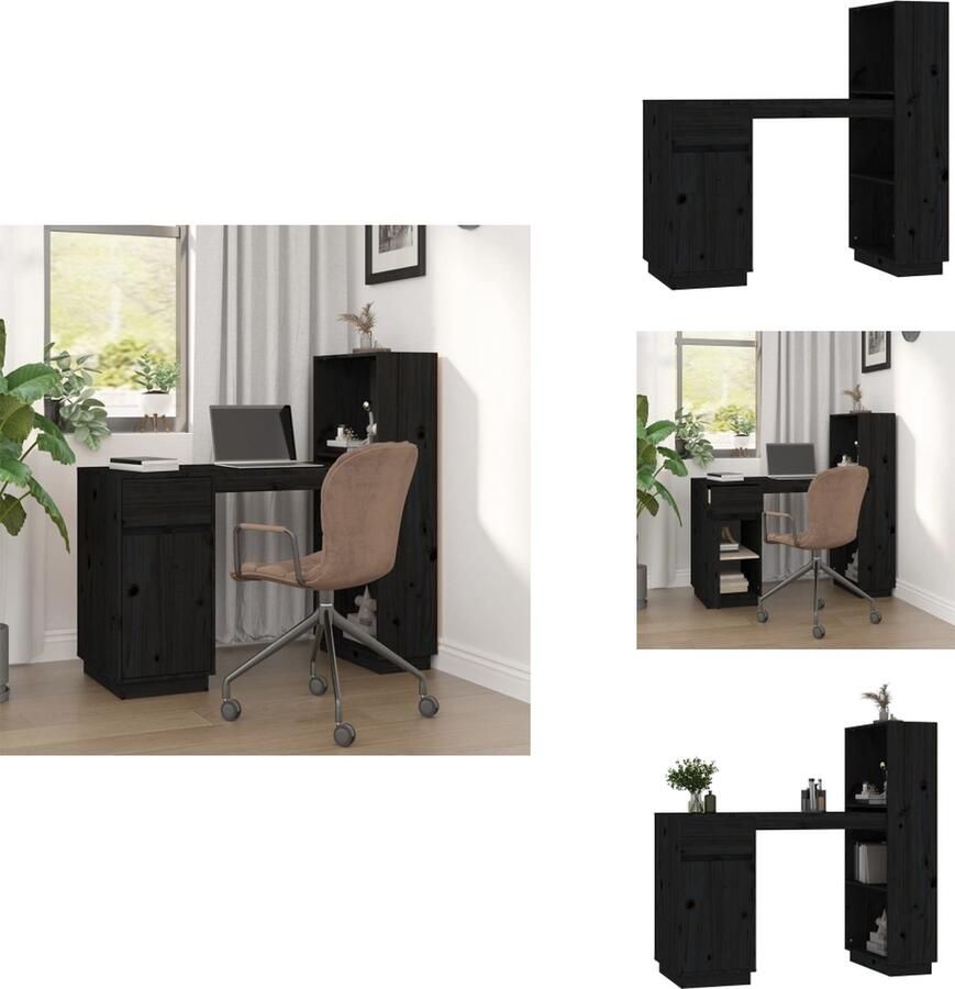 VidaXL Bureau Bureaus Houten Bureau Schrijftafel Bureau 110x53x117 cm massief grenenhout zwart