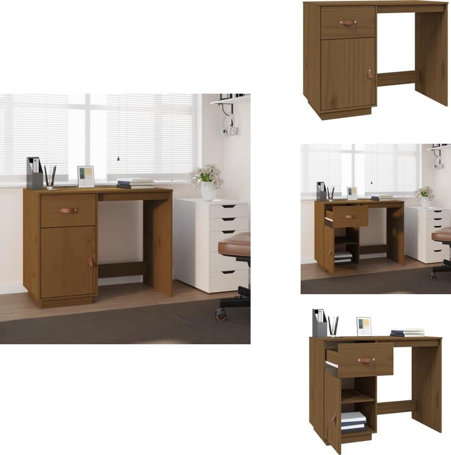 VidaXL Bureau Bureaus Houten Bureau Schrijftafel Bureau 95x50x75 cm massief grenenhout honingbruin