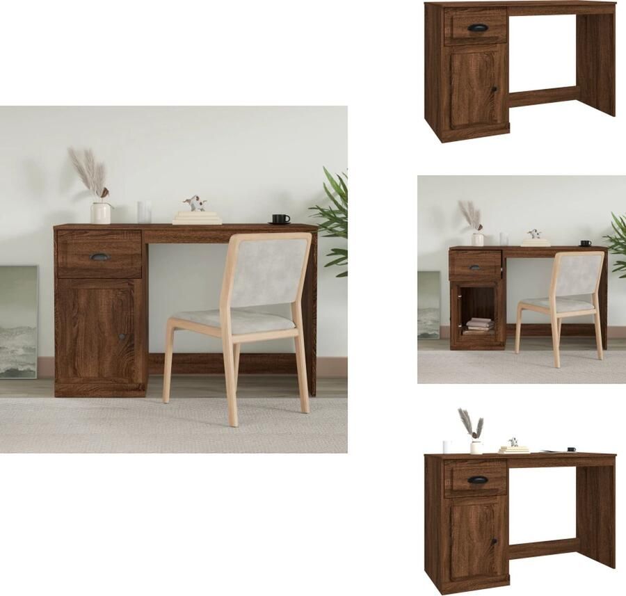VidaXL Bureau Bureaus Houten Bureau Schrijftafel Bureau met lade 115x50x75 cm bewerkt hout bruineikenkleurig